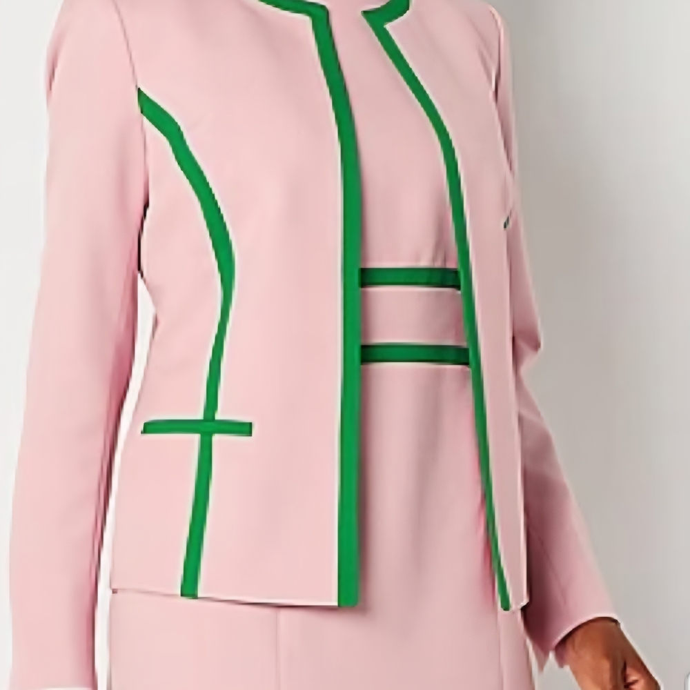 Black Label Pink Jacket And Dress with Green Trim